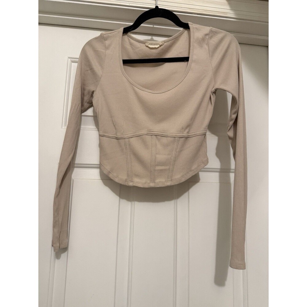 Altard State Cream/Tan Corset Inspired Crop Top Size Medium Coquette Balletcore
